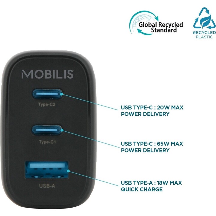 Chargeur mural - 65w - 1 usb-a usb-c