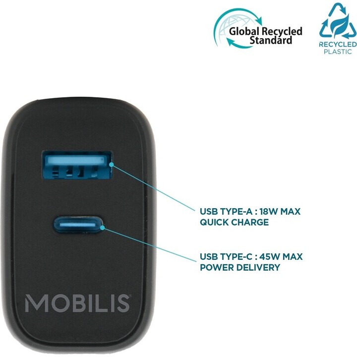 Wall charger - 45w - 1 usb-a usb-c