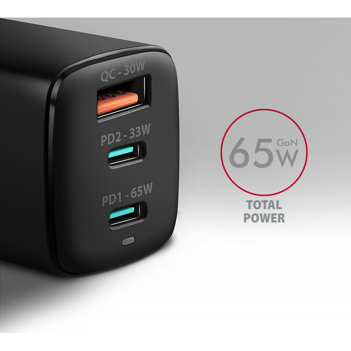 AXAGON ACU-DPQ65 Charger, 2x USB-C, 1x USB-A, PD3.0/QC4+/PPS, 65W - black