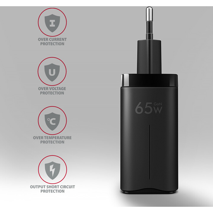 AXAGON ACU-DPQ65 Charger, 2x USB-C, 1x USB-A, PD3.0/QC4+/PPS, 65W - black