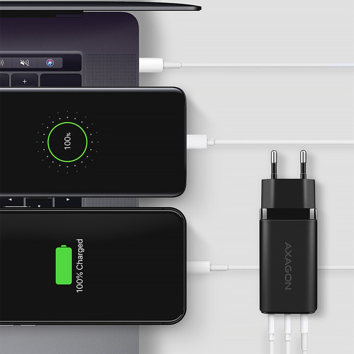 AXAGON ACU-DPQ65 Caricabatterie, 2x USB-C, 1x USB-A, PD3.0/QC4+/PPS, 65W - nero
