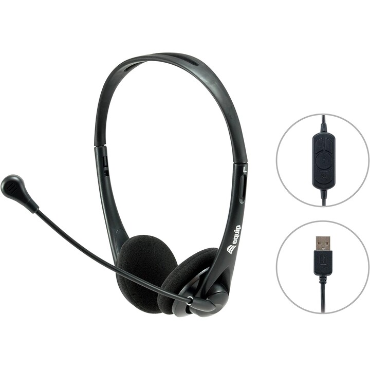 Kopfhörer + Mikrofon, Headset, USB, schwarz