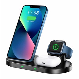 Supporto Caricabatterie Wireless 3 in 1 Nero per Apple e Samsung