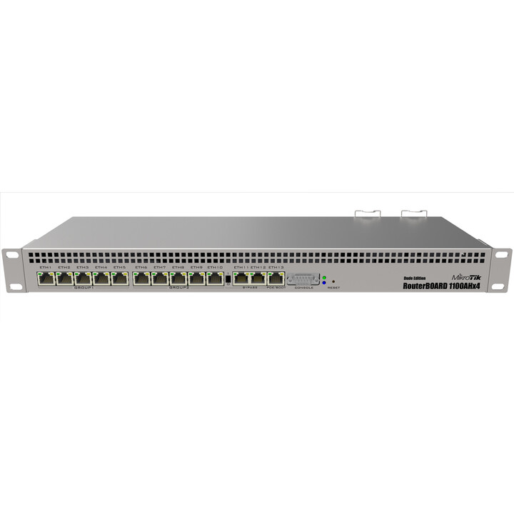 Routeur rackable Mikrotik Rb1100ahx4 Dude Edition 1U, 60 Go, 1 400 MHz, 1 Go, 13X GE, 2X Sata3, 2X M.2, 1X Microsd, 1X Rs232, L6