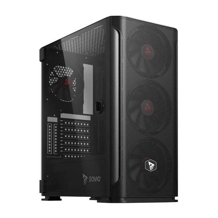SAVIO Shadow X2 Mesh/Glas Computergehäuse Schwarz