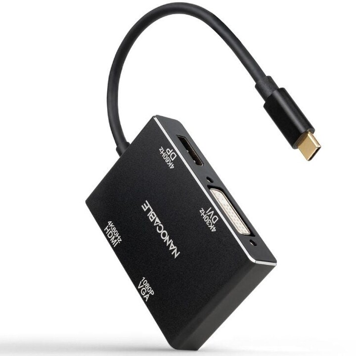 Nanocable-Konverter 10.16.4307/ USB-Typ-C-Stecker – VGA-Buchse/ DVI-Buchse/ HDMI-Buchse/ DisplayPort-Buchse/ 10 cm/ Schwarz