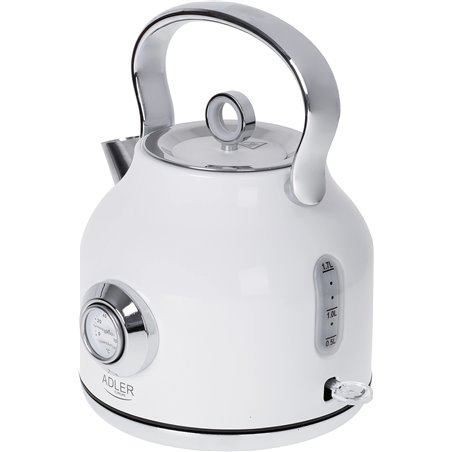 Adler | Wasserkocher mit Thermomete | 1346w n. Chr. | Elektrisch | 2200W | 1,7L | Edelstahl | 360° drehbare Basis | Weiß