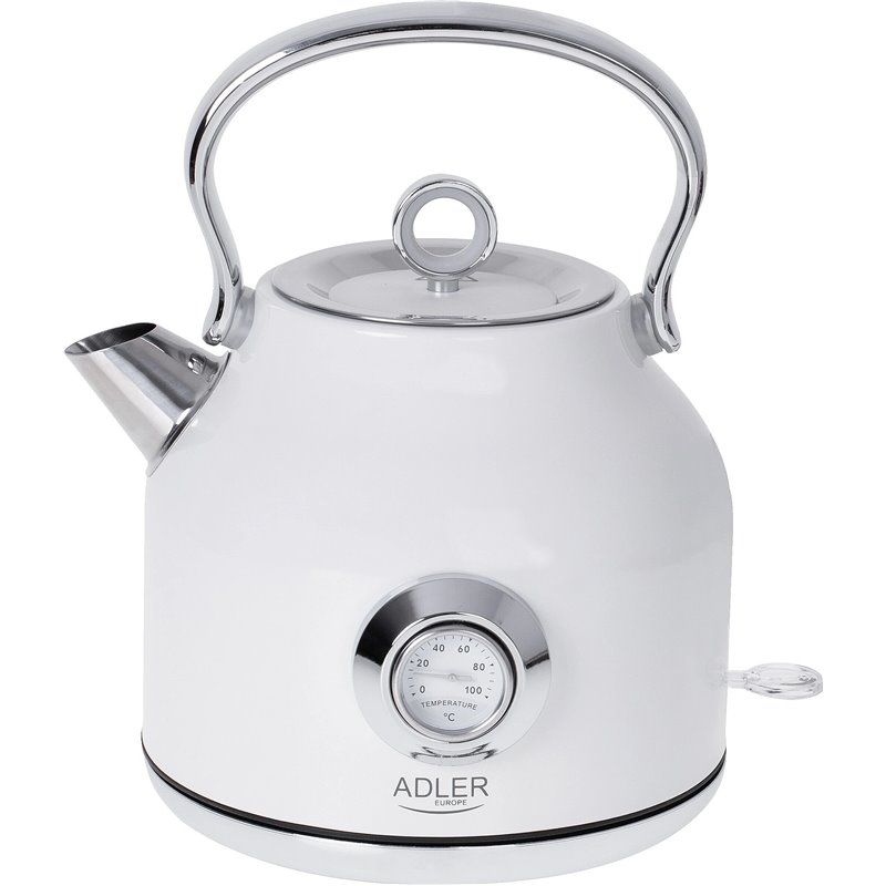 Adler | Wasserkocher mit Thermomete | 1346w n. Chr. | Elektrisch | 2200W | 1,7L | Edelstahl | 360° drehbare Basis | Weiß
