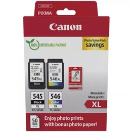 Cartucho de tinta Canon original PG-545XL + CL546XL Multipack de alta capacidade / preto / tricolor + papel fotográfico