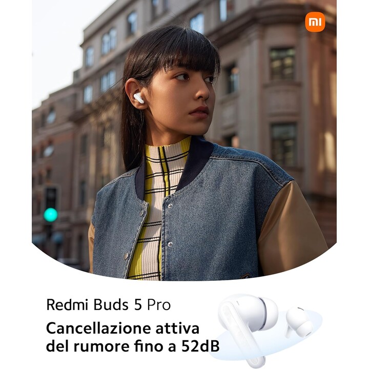 Fones de ouvido Bluetooth Xiaomi Redmi Buds 5 Pro brancos (branco meia-noite)