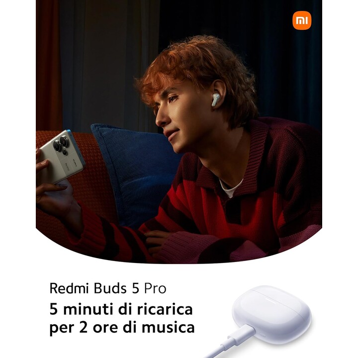 Fones de ouvido Bluetooth Xiaomi Redmi Buds 5 Pro brancos (branco meia-noite)