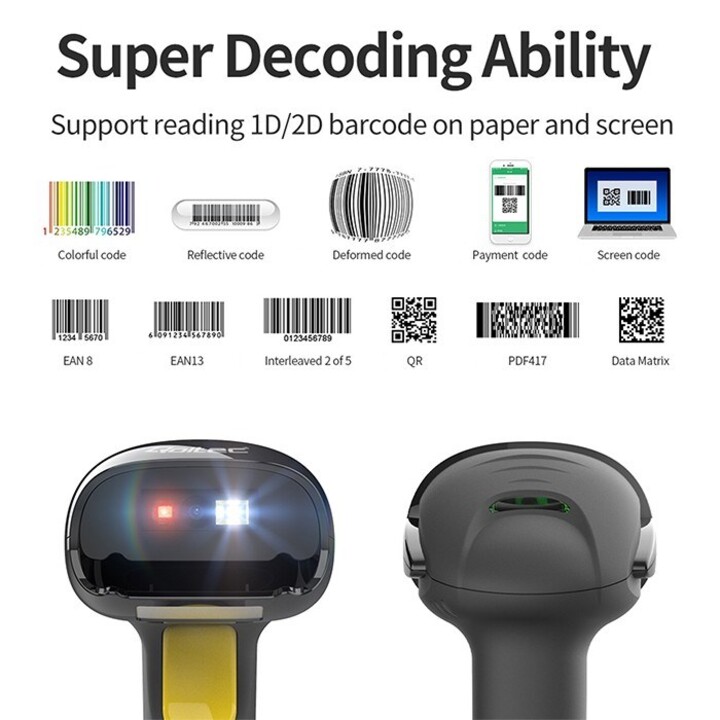 Leitor de código de barras a laser Qoltec 50853 1D | 2D | Preto