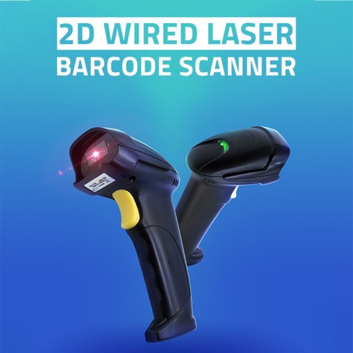 Qoltec 50853 1D Laser Barcode Scanner | 2D | Black
