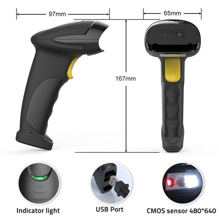 Leitor de código de barras a laser Qoltec 50853 1D | 2D | Preto