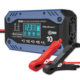 Qoltec 52482 Intelligentes LadegerätfürSTD AGM GEL LiFePO4 | Batterieladegerät mit Reparaturfunktion |12-24V |10A | LCD | 9-st