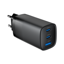 Gembird TA-UC-PDQC65-01-BK Cargador rápido PowerDelivery USB GaN de 3 puertos y 65 W, negro