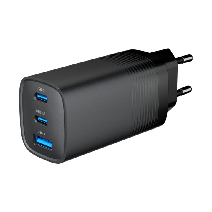 Gembird TA-UC-PDQC65-01-BK 3-Port 65W PowerDelivery USB GaN Fast Charger, Black