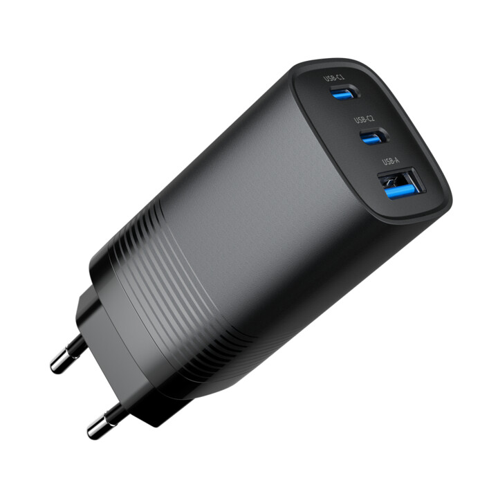 Gembird TA-UC-PDQC65-01-BK 3-Port 65W PowerDelivery USB GaN Fast Charger, Black