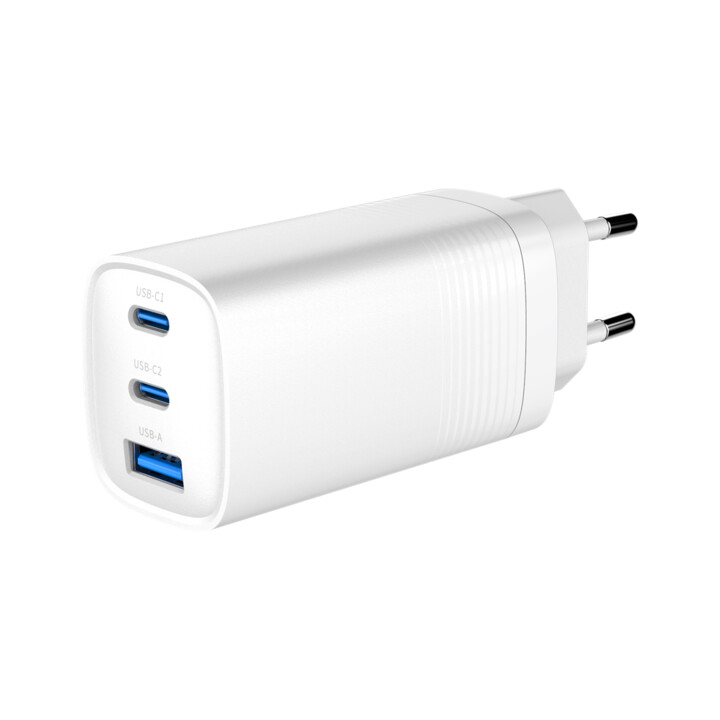Gembird TA-UC-PDQC65-01-W Caricabatterie rapido USB GaN PowerDelivery a 3 porte da 65 W, bianco