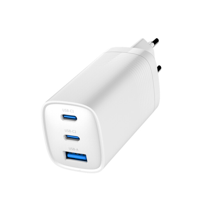 Gembird TA-UC-PDQC65-01-W Caricabatterie rapido USB GaN PowerDelivery a 3 porte da 65 W, bianco