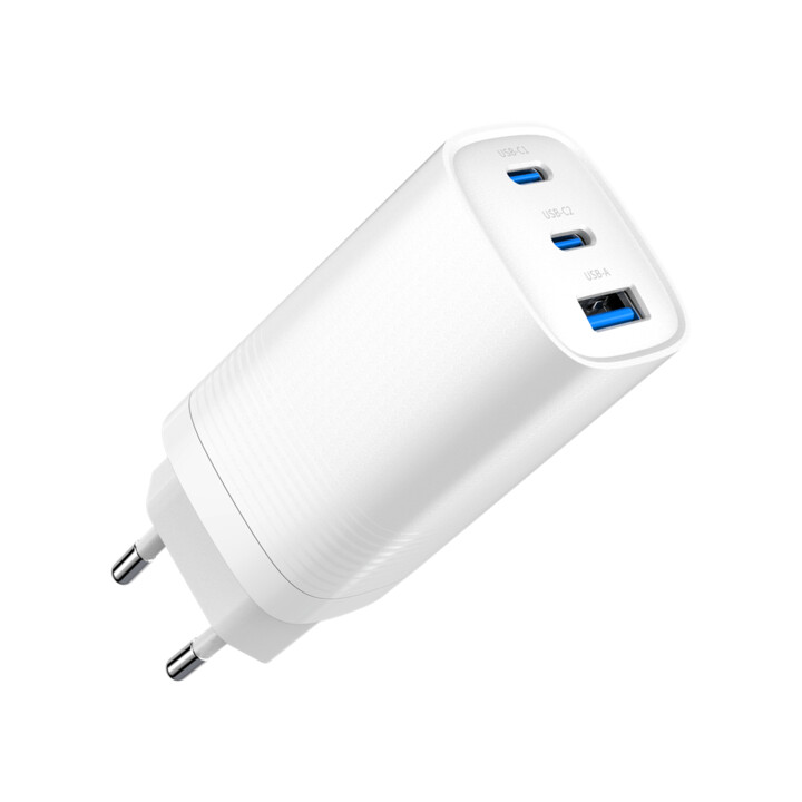 Gembird TA-UC-PDQC65-01-W 3-Port 65 W GaN USB PowerDelivery Schnellladegerät, Weiß