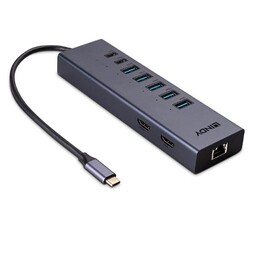Lindy 43373 laptop-dockingstation & portreplikator Kabelgebunden USB 3.2 Gen 2 (3.1 Gen 2) Type-C Grau