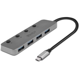 Lindy 4 Port USB 3.2 Tipo C Hub con interruptores on/off negro