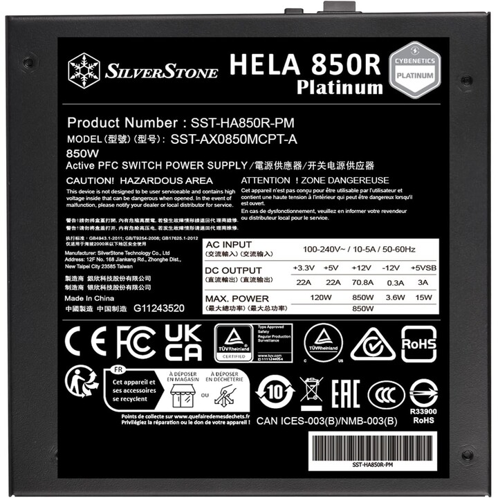 SilverStone SST-HA850R-PM - Cybenetics Platinum, modular, ATX 3.0 - 850 Watt