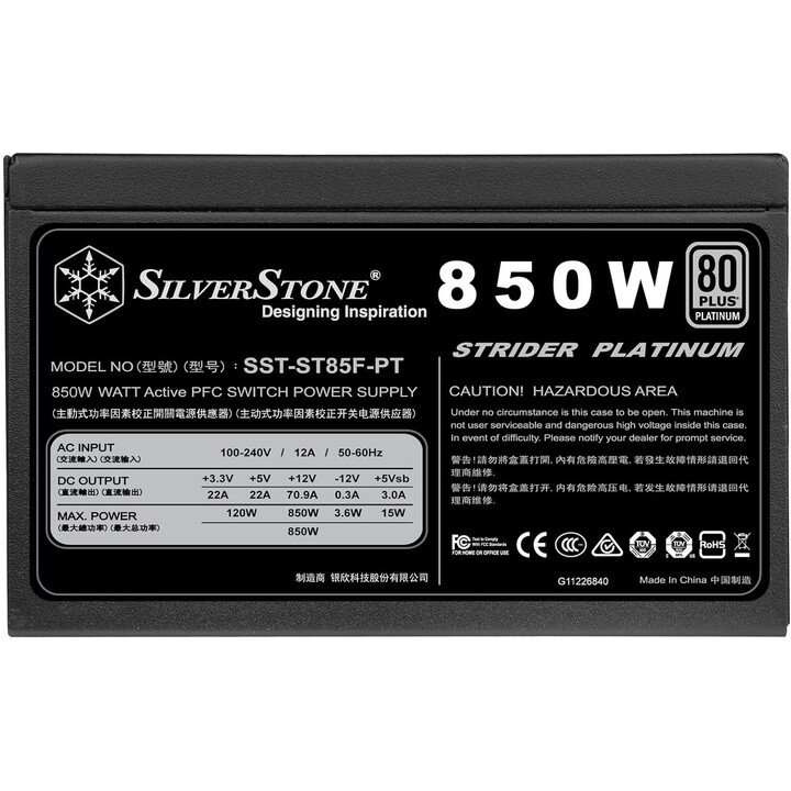 SilverStone SST-ST85F-PT Strider 80 PLUS Platinum, modular - 850 Watt