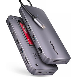 AXAGON HMC-12GM2 Multiport-Hub, USB-C 3.1, M.2-NVMe/SATA, DP + HDMI, Gbit-LAN, 3x USB-A, 1x USB-C, CR