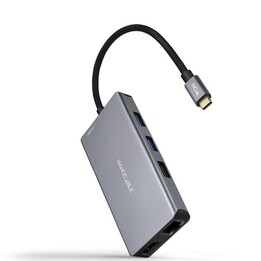NANO CABLE 10.16.1009 Hub USB-C 9 en 1 3xUSB 2xHDMI 4K RJ45 lector de tarjetas USB-C PD Gris