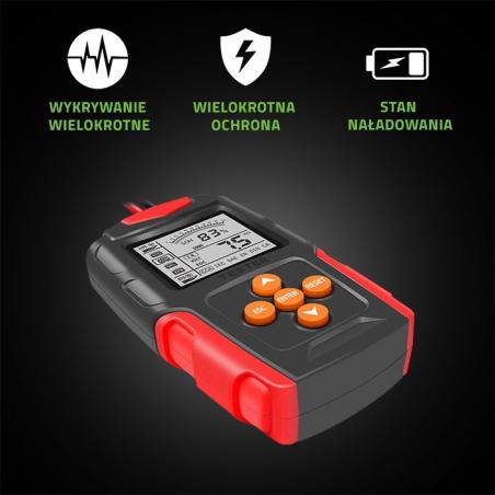 Qoltec 52484 Probador de batería digital LCD | 12V | 24V | 3Ah-200Ah