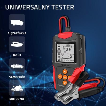 Qoltec 52484 Probador de batería digital LCD | 12V | 24V | 3Ah-200Ah