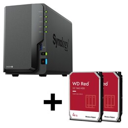 Synology DiskStation DS224 + gabinete vazio de servidor NAS de 2 baias + 2x Disco rígido WD Red 40EFPX SATA 3,5"" HDD