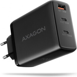 Axagon Acu-DPQ100 Gan Wall Charger 3X USB Ports with Dual USB-C PD3.0/QC4/PPS/Apple 100W Black