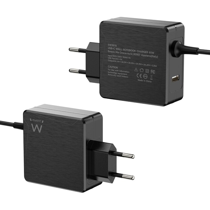 Carregador de parede usb-c Ewent ew3978 com porta pd 65w + usb-a