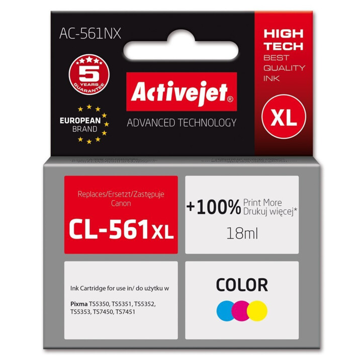 Activejet Tinta AC-561NX Compatible para Brother Canon CL-561XL Supreme Cian, Púrpura, Amarillo