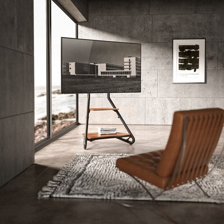 Maclean MC-455 Support TV d’angle autoportant, style Bauhaus, noir