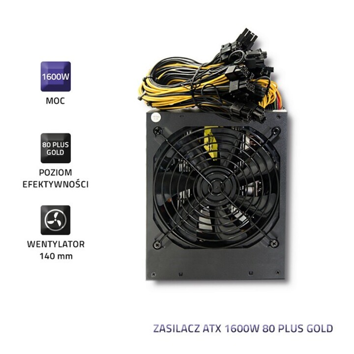 Qoltec 50147 Fuente de alimentación ATX 1600W | 80 Plus Gold | Minero de Bitcoin