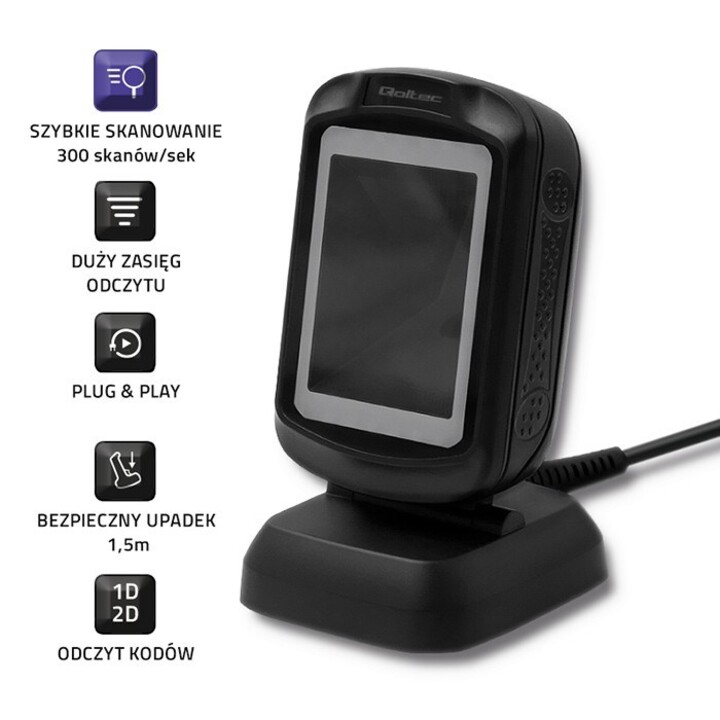Qoltec 50864 Stationary 1D and 2D code reader | USB