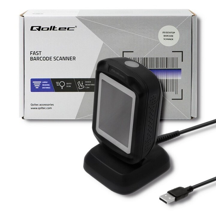 Qoltec 50864 Stationary 1D and 2D code reader | USB