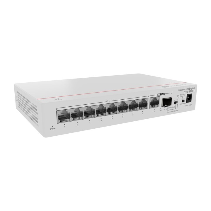 Huawei Switch S110-8p2st (8*GE-Ports (124 W Poe+), 1*GE-SFP-Port, 1*GE-Port, Wechselstrom, Netzteil)