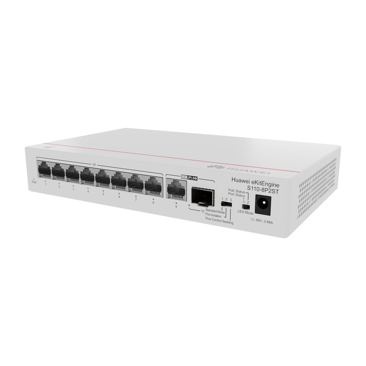 Huawei Switch S110-8p2st (8*GE-Ports (124 W Poe+), 1*GE-SFP-Port, 1*GE-Port, Wechselstrom, Netzteil)