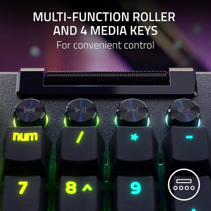 Razer Mechanical Gaming Keyboard BlackWidow V4 Pro RGB LED light, US, Wired, Black, Green Switches, Numeric keypad