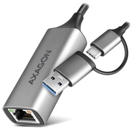 AXAGON ADE-TXCA Gigabit Ethernet Adapter, USB-C + USB-A - Titanium Gray