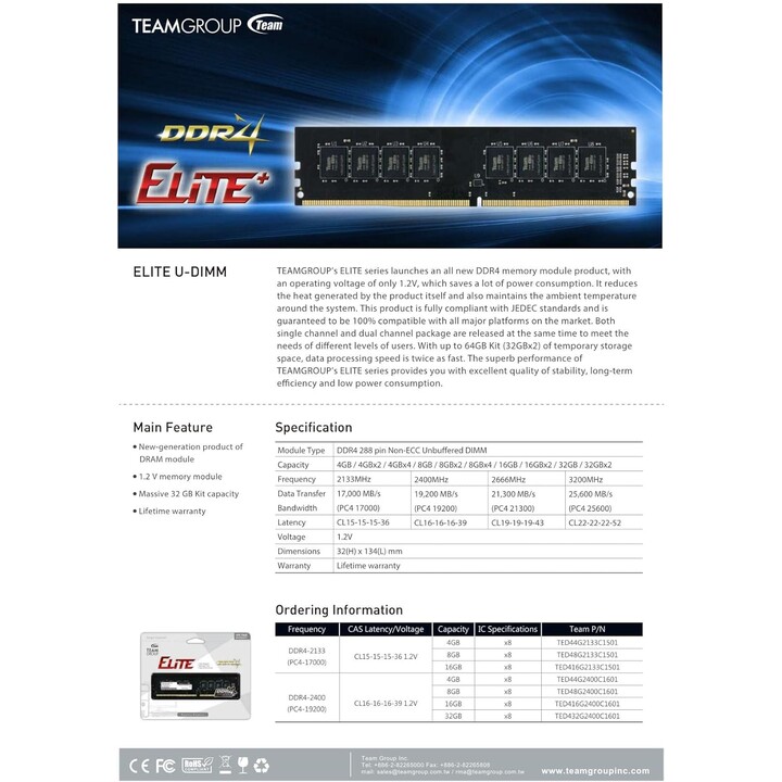 DR4 32GB PC 3200 Team Elite TED432G3200C2201