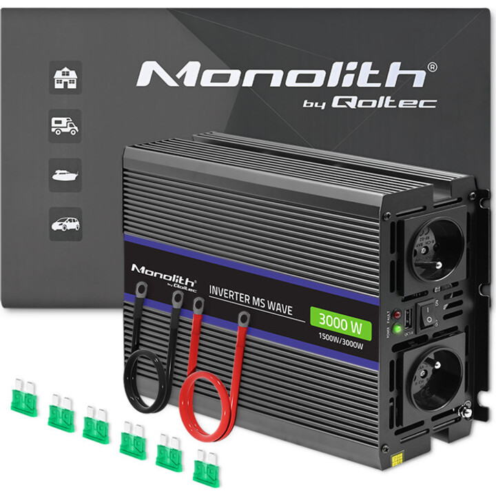 Qoltec Monolith 3000 MS 12V bis 230V 1500/3000W USB-Wellen-Spannungswandler