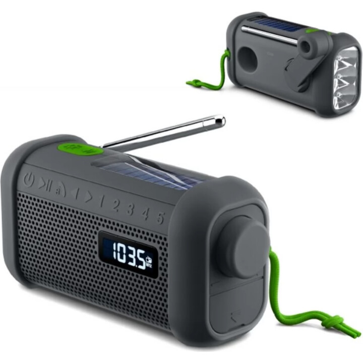 Rádio solar portátil Muse com manivela e lanterna | Musa