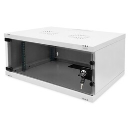 Armadio di rete da parete 19" 4U, SOHO 241 x 540 x 400 mm, porta in vetro, grigio, aperto, 60 kg