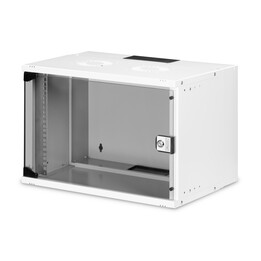 Armário de rede de parede 19" 7U, SOHO PRO 370 x 540 x 400 mm, porta de vidro, cinza, desdobrado, 60kg